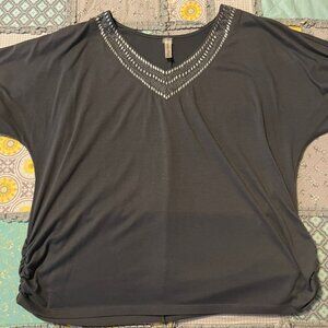 Gray Sequined Short Sleeve Shirt